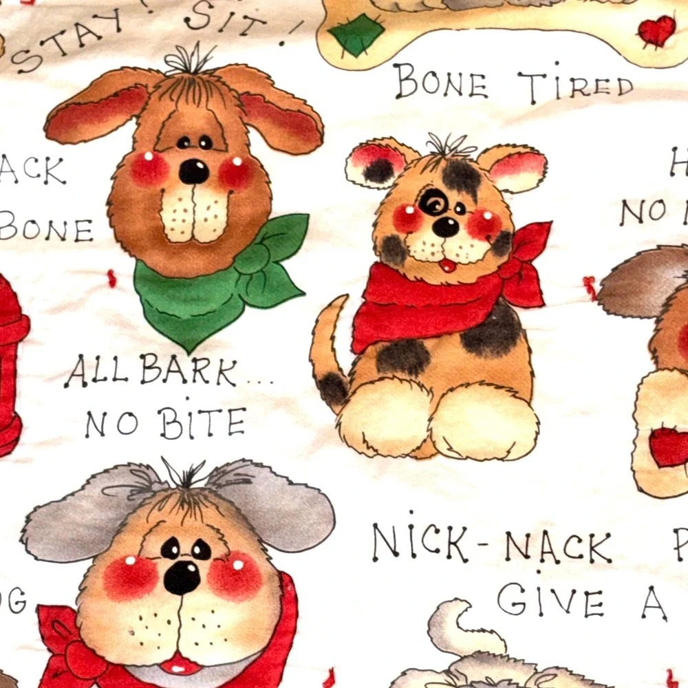Vtg Puppy Dog Quilted Baby Blanket Blue Cream Red Nick Nack Paddy Wack